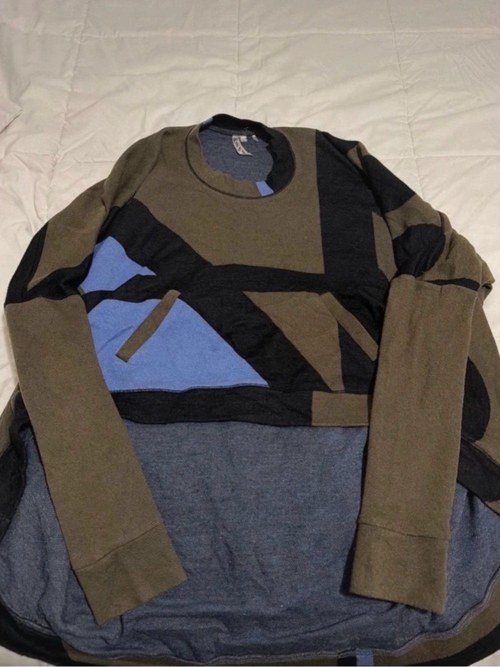L.A.M.B. Colorblock Crewneck Sweater - Olive, Black & Light Blue